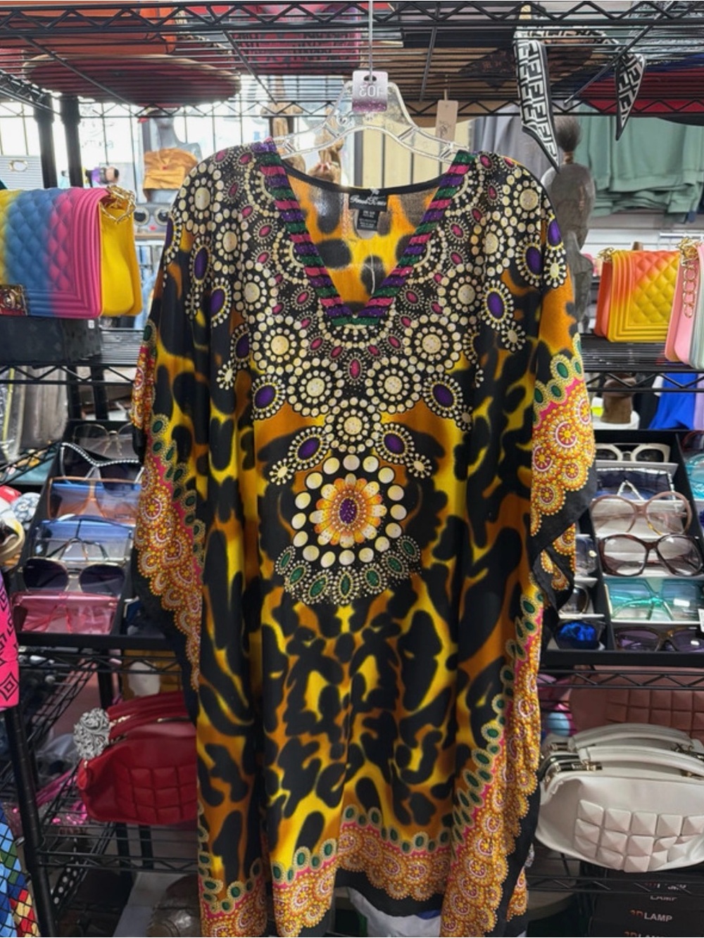 Women's Yellow & Black Printed Kaftan Tunic
